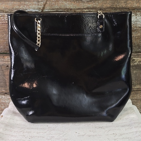 Michael Kors Black Patent Leather Gold Chain Tote Bag - Picture 2 of 7